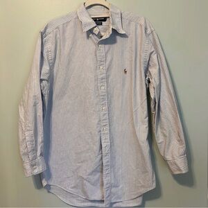Ralph Lauren Blue and White Striped Casual Button Down Shirt